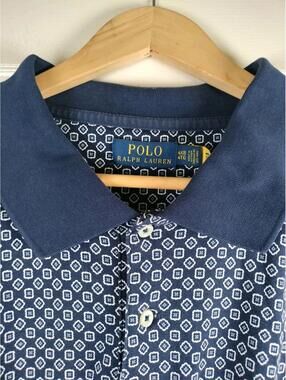 Polo Ralph Lauren 4XB Big & Tall Navy Blue Geometric Medallion Polo Shirt Cotton